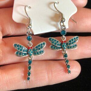 Elegant Dragonfly Earrings with Blue and Red Accents
